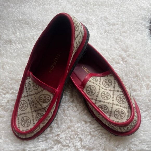 Tory Burch red leather and beige T Monogram Buddy Loafer size 9 - Picture 5 of 9